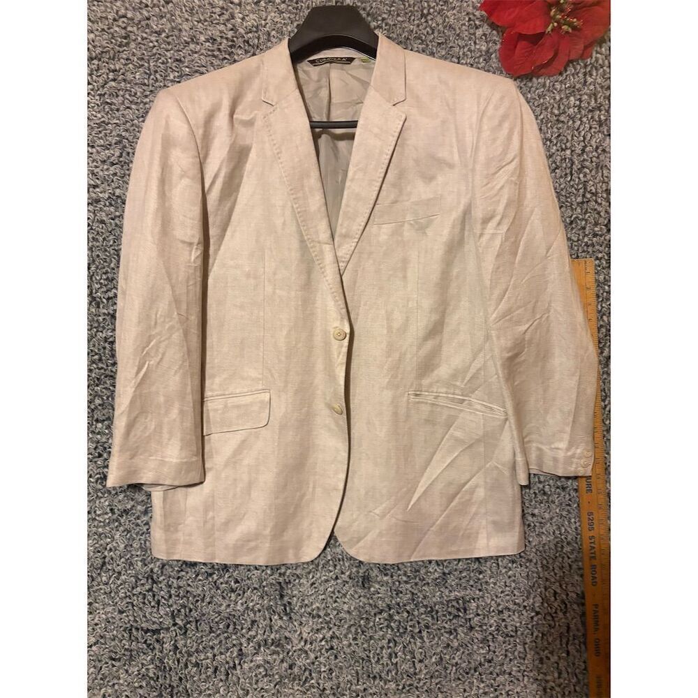 Cubavera Men's Cream Blazer Jacket 50 R Embroidered Button-Up Casual